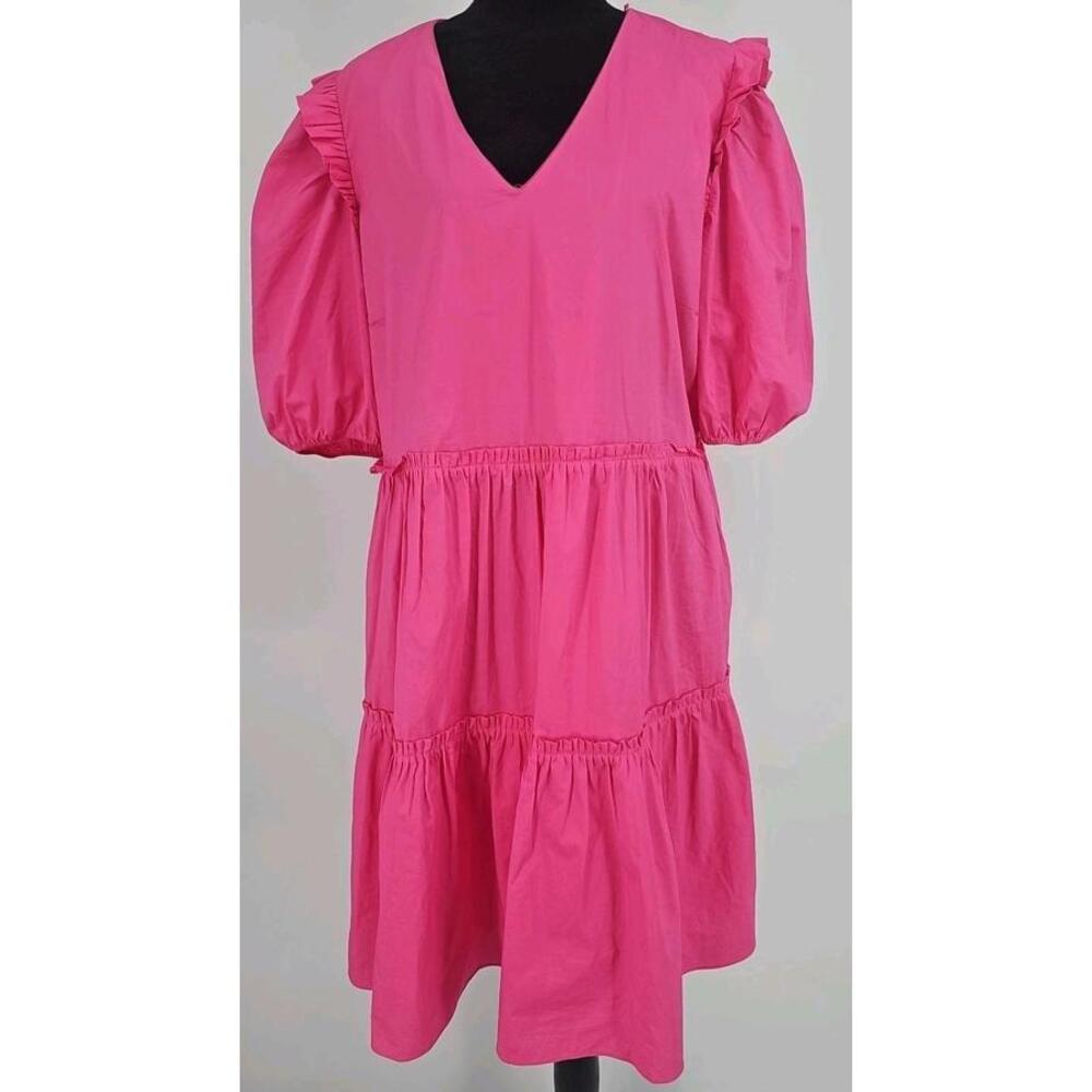Hyacinth House‎ Tuckernuck Pascale Dress Cotton Tiered Dress XXL Fuschia Plus Sz